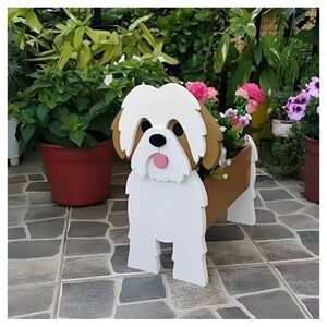 Brown and White Dog Planter